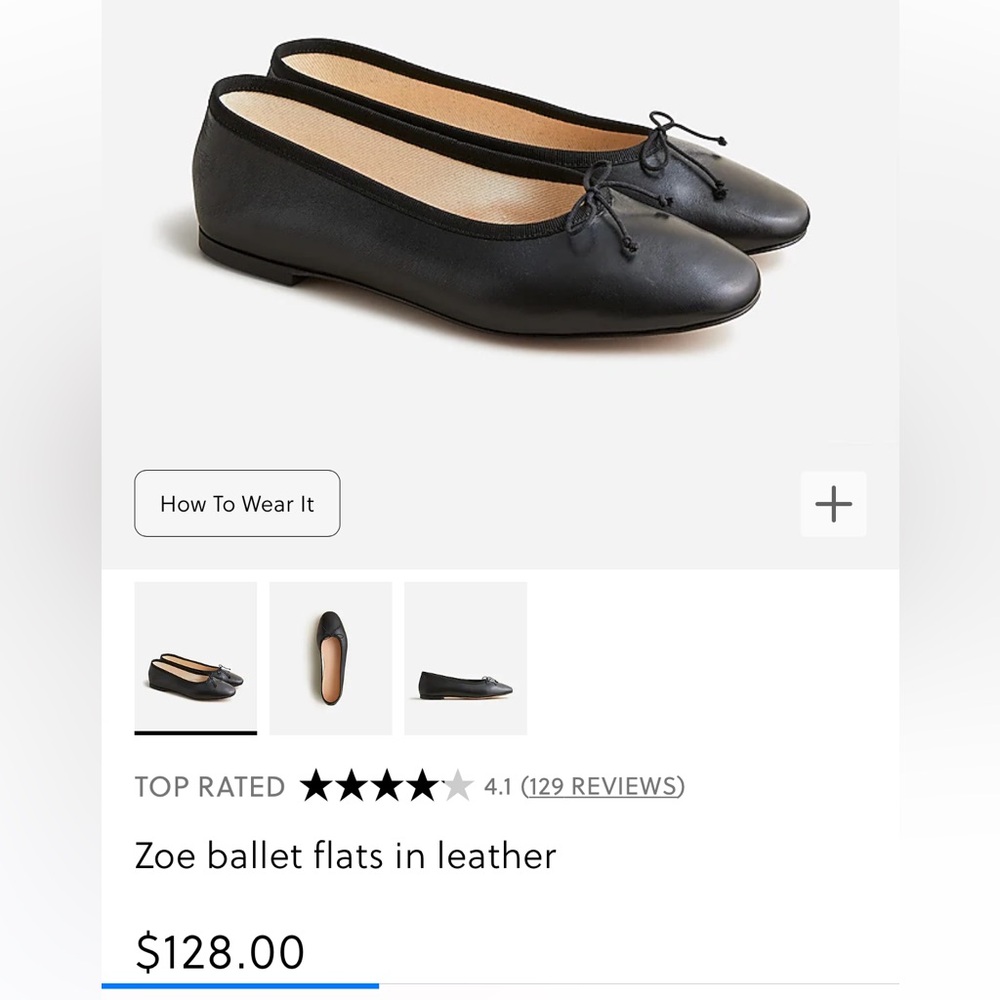 JCrew Zoe Black Ballet Flat with bow. Currently $128 on jcrew website, worn once